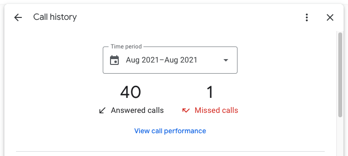 Google Call History Performance Dashboard